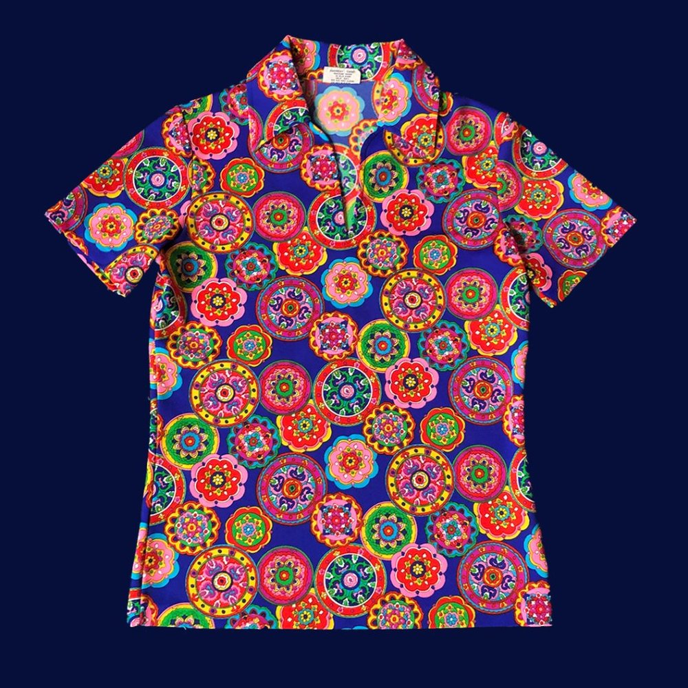 Vintage 70s Mandala Print Short Sleeve Shirt